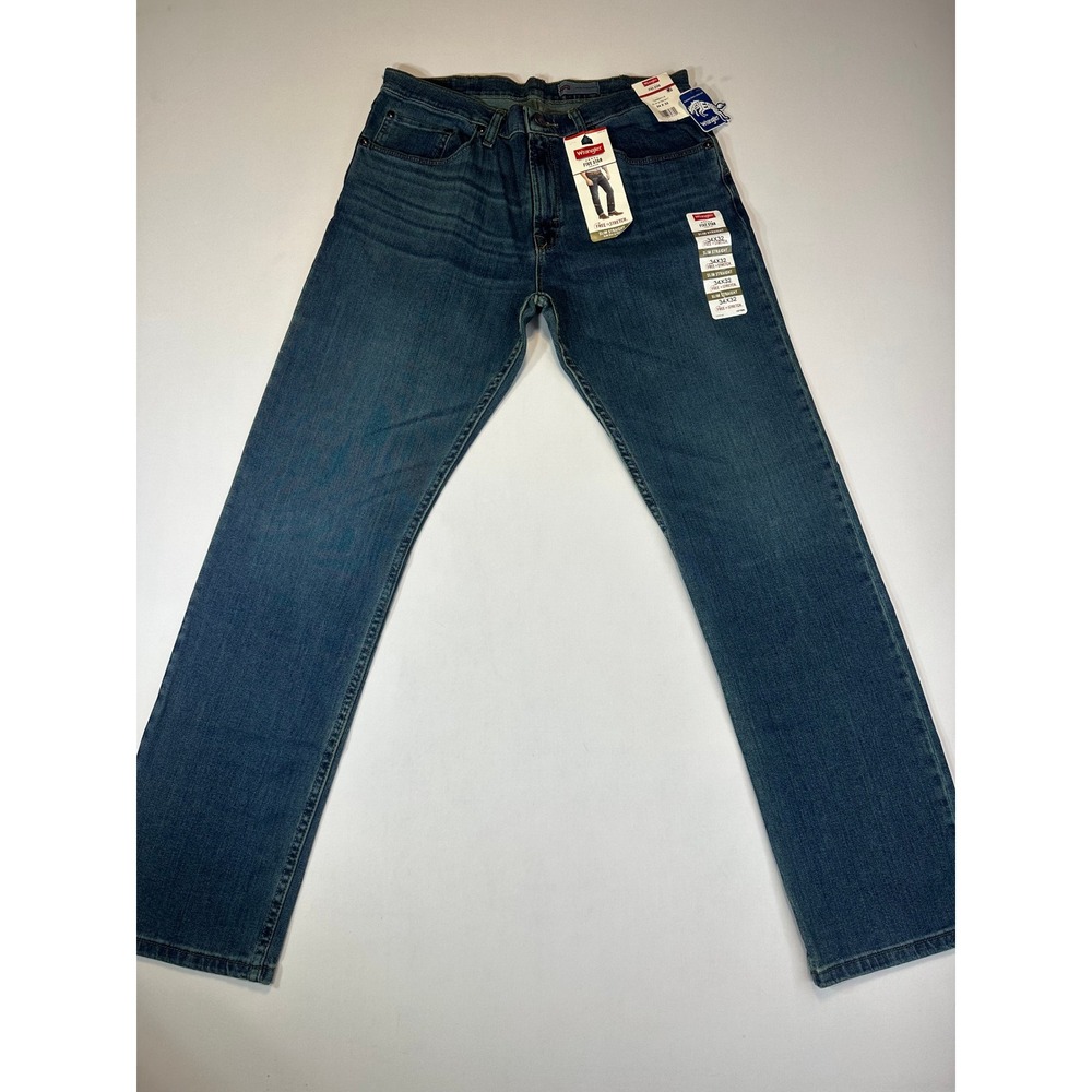 Wrangler Five Star Premium Slim Straight Jeans Mens 34x32 Blue Free To Stretch